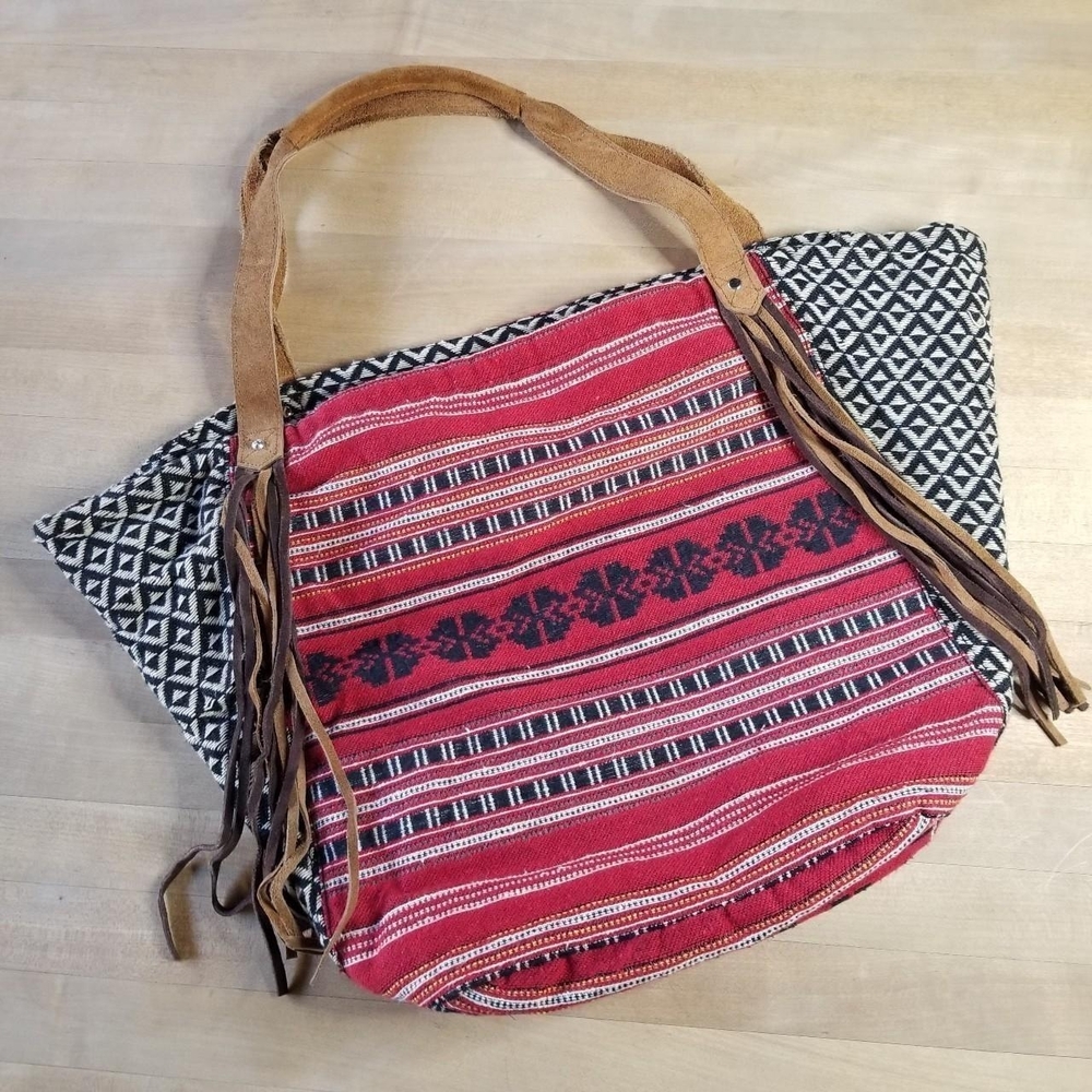 Bohemian Red and Black Patterned Tote Bag